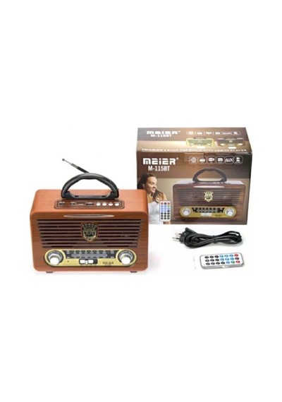 Meier M-115bt Koyu Renk Nostaljik Radyo Ahşap Görünümlü Bluetooth Hoparlör Fm Sd Kart Usb Girişi