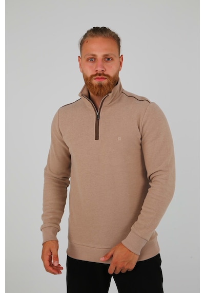 Brango Erkek Dik Yaka Yarım Fermuarlı Selanik Sweatshirt Bej No Color