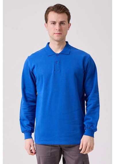 Galanthus Polo Sweat Uzun Kollu Pamuklu Sweatshirt İş Ve Günlük Kullanım İçin Saxmavi