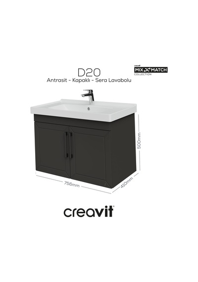Creavit D20 80 Cm Kapaklı Lavabo Dolabı Antrasit Lake Kapak Antrasit Creavit D20 80 Cm Kapaklı Lavabo Dolabı Antrasit Lake Kapak Antrasit