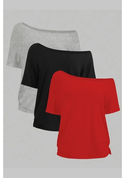 Cool Tarz Siyah Gri Kırmızı 3lü Paket Kadın Düşük Omuz Kayık Yaka Oversize T-shirt Siyah - Gri - Kırmızı Siyah - Gri - Kırmızı Cool Tarz Siyah Gri Kırmızı 3lü Paket Kadın Düşük Omuz Kayık Yaka Oversize T-shirt Siyah - Gri - Kırmızı Siyah - Gri - Kırmızı