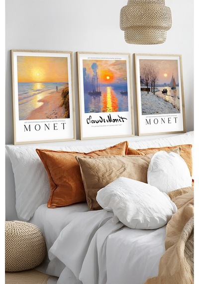 Huhuli Ahşap Çerçeveli Claude Monet Tablo Seti Huhu561