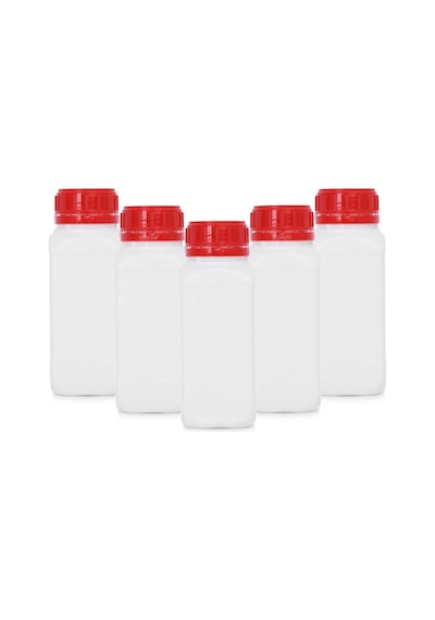 Borox Plastik Kare Şişe Kırmızı Kilit Kapaklı Sızdırmaz Numune Şişesi 5 x 500 ML