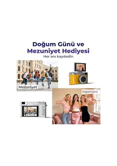 Retro Dijital Fotoğraf Makinesi 2k Video 40mp 2,4 İnç Flip Ekranlı Led Işıklı Selfie Vlog Kamerası