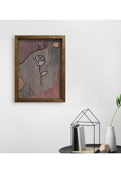 Bk Home Gül Tasarımlı Doğal Masif Ahşap Çerçeveli Tablo 45X65Cm-1 (496633103)