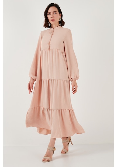 Lela Modest Regular Fit Dik Yaka Uzun Bayan Elbise 611El545 Bej