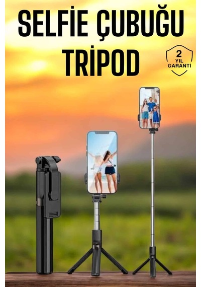 Selfie Çubuğu Tripod Kumandalı Telefon Ilkeshop - 77 Tutucu Siyah