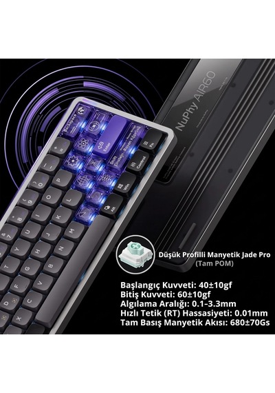 Nuphy Air60 He Hall Effect Magnetic Switch Manyetik Oyuncu Klavyesi Silver-magnetic Jade Pro