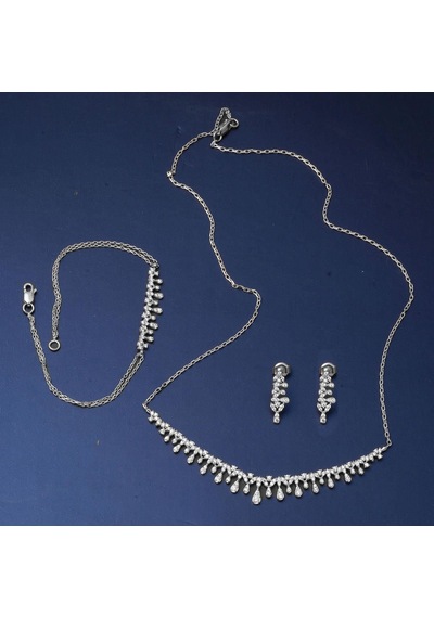 Bilezikci Damla Tasarım 14 Ayar Beyaz Altın Üçlü Set Stpj34066