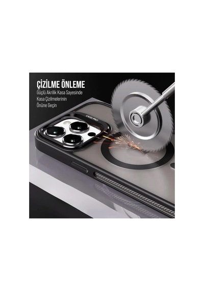 iPhone Uyumlu 13 / 14 Kamera Korumalı Stantlı Magsafe Destekli Mat Lens Koruyucu Telefon Kılıfı Black