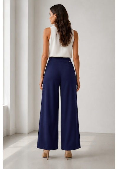 Bihan Store Kadın Rahat Kesim Beli Lastikli Bol Paça Pantolon Y26-1603-lacivert