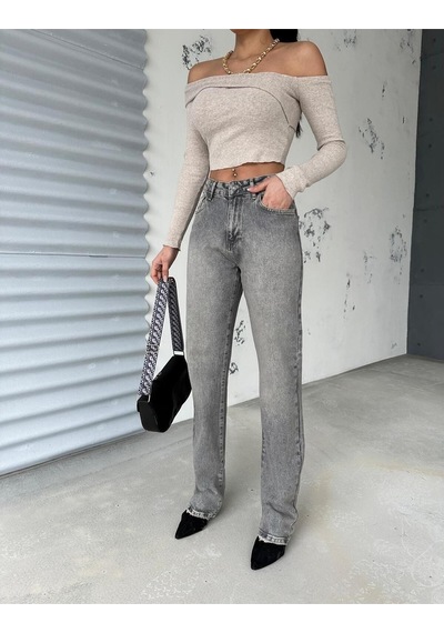 Straıght Boru Paça Grey Jean Gri