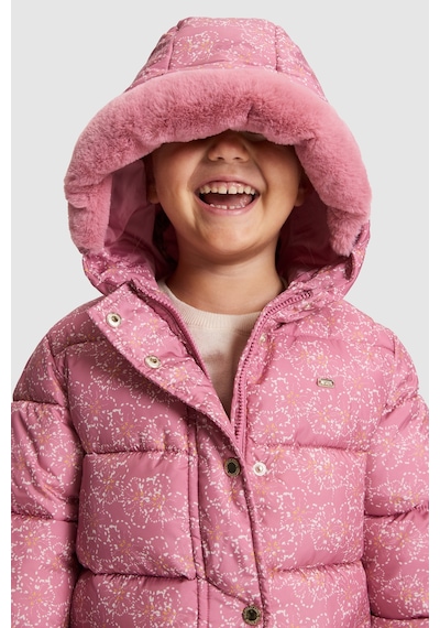 U.S. Polo Assn. Kız Çocuk Pembe Kapüşonlu Fermuarlı Çiçek Desenli Mont 50328729-vr167 Koyu Pembe