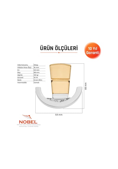 Tivist Lüks Askı, Metal, Vestiyer Askı, 123 Gr, Dolap Askılık, Duvar Askılığı, Krom Altın Vidalı