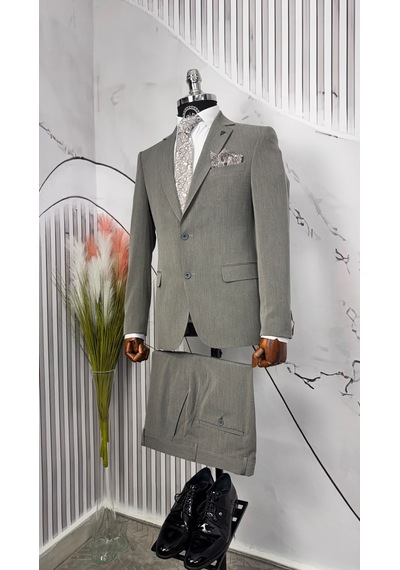 Dupont Classics Dupont Erkek Slim Fit Mono Yaka 6 Drop Viskon 2 Li Takım Elbise Gri