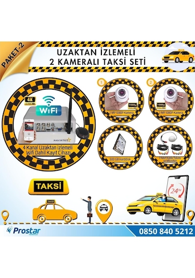 Taksi Kamera Seti 2 Uzaktan İzlemeli 2 Dome Kameralı Wifi 500 Gb
