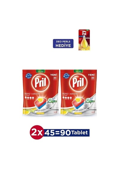Pril Bulaşık Makinesi Deterjanı 45 Tablet 2'li Paket + Makine Kok