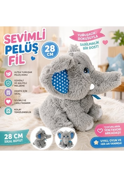 Peluş Sevimli Fil Mavi 28 Cm Sevimli Konforlu: Peluş Uyku Yastığı Sarılma Arkadaşı Dekoratif Oyuncak Çok Renkli