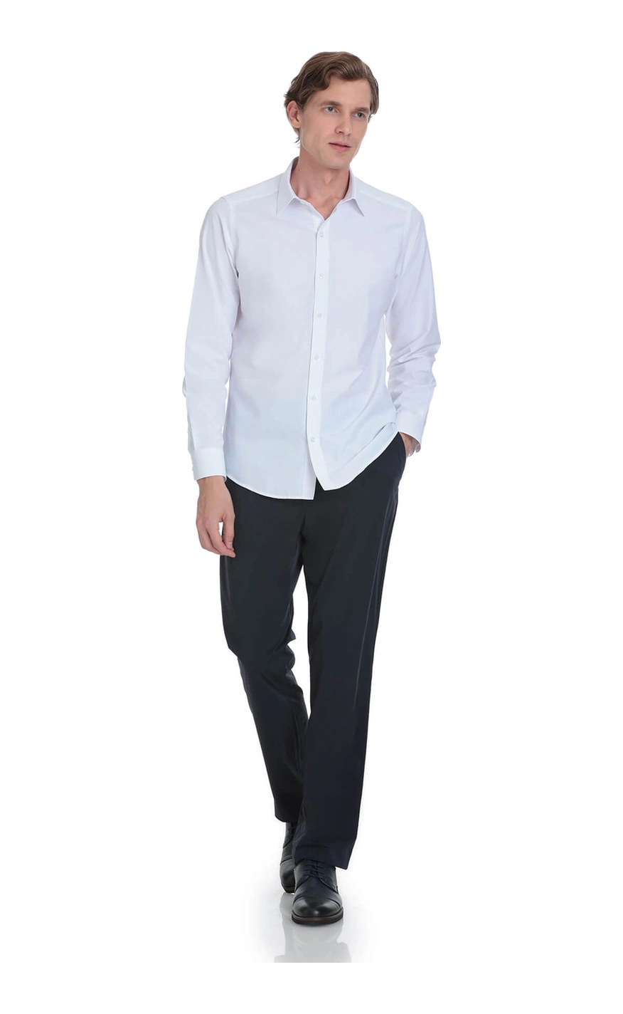 Hatemoğlu Beyaz Slim Fit Slim Yaka Pamuklu Uzun Kollu Gömlek 4111993