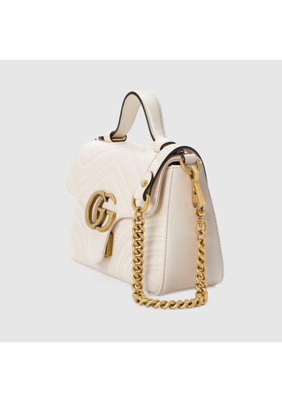 Gucci White Chevron Leather Gg Marmont Top Handle Bag Beyaz