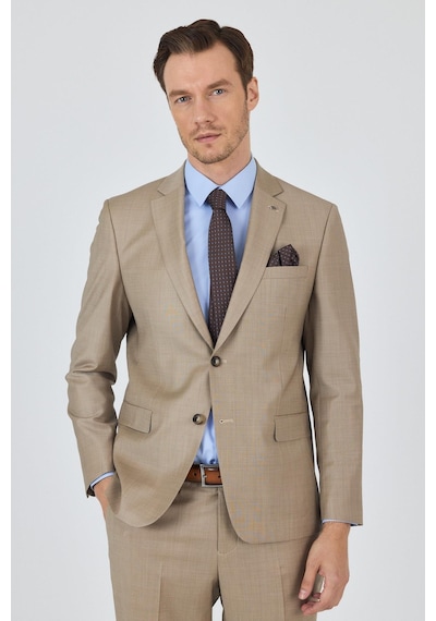 İmza Bej Mono Yaka Düz 2 Düğme Classic Yünlü Slim Fit Takım Elbise 1001250175 Bej