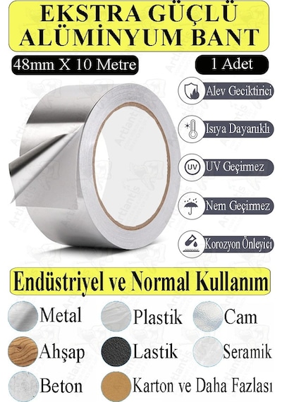 Alüminyum Bant 10 Metre 1 Paket Aliminyum Folyo Yapışkanlı Band Aspiratör Soba Borusu Tamir Sıcaklığa Dayanıklı Yanmaz
