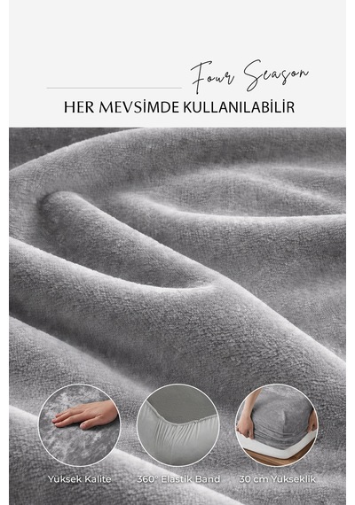 Süper Yumuşak Flanel Kadifemsi Peluş Lastikli Fitted Çarşaf Seti Kaymaz Tek/çift Kişilik Gri
