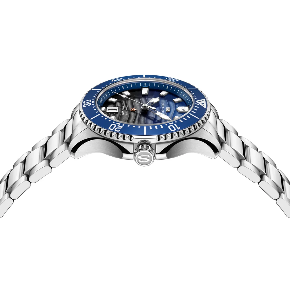 Sea-gull Ocean Series Pro 300m Su Geçirmez Gradyan Dalgalı Dokulu Kadranlı 41 Mm Diver Saat Metalik