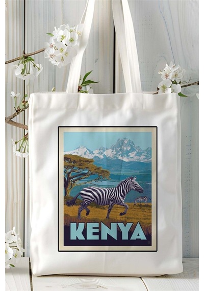 Art Hediye Kenya Baskılı Bez Çanta Omuz Çantası Kişiye Özel Desen Çok Renkli