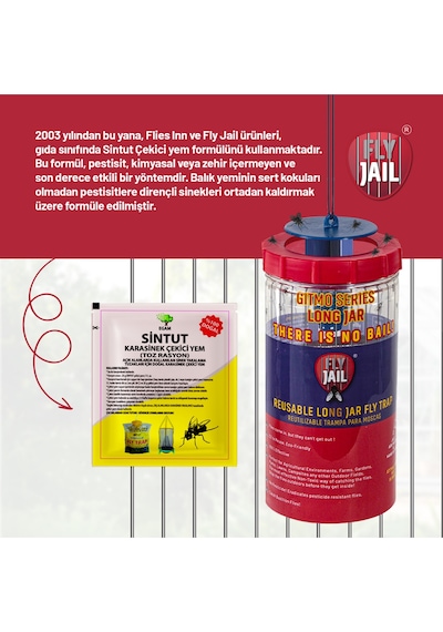 2 X FLY JAIL | LONG JAR, 1.5 LİTRE KAVANOZ TİPİ KARASİNEK TUZAĞ