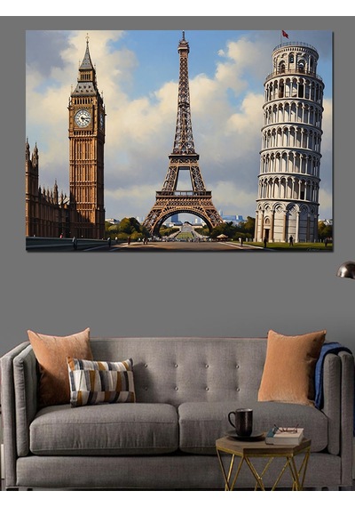 Ahşap Tablo Pisa Kulesi Eyfel Kulesi Ve Big Ben Kuleleri
