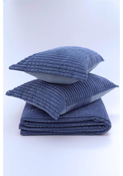 Merinos Modern Line 3 Parça Çift Kişilik Battaniye Seti Lacivert