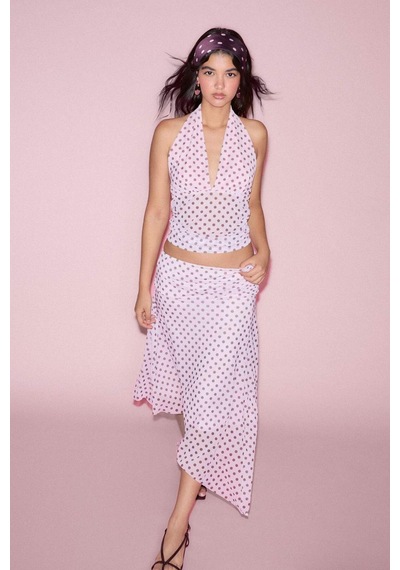 Defacto Fıtted Puantiye Halter Yaka Tül Pembe Bluz H5916ax26smpn440 Pembe-pn440