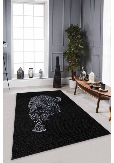 Silver Leopar Kaymaz Tabanlı Makinede Yıkanabilir Halı Rv366n11