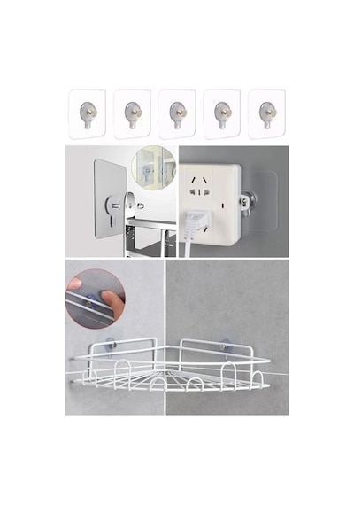 Else Mutfak 5 Adet Yapışkanlı Duvar Vida Kancaları Şeffaf Raf Duvar Tablo Askıları Banyo Organizer M Diğer