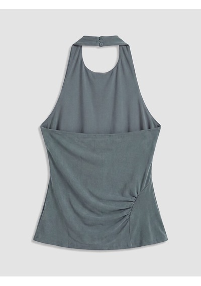 Lcw Vision Mavi Halter Yaka Büzgülü Bluz