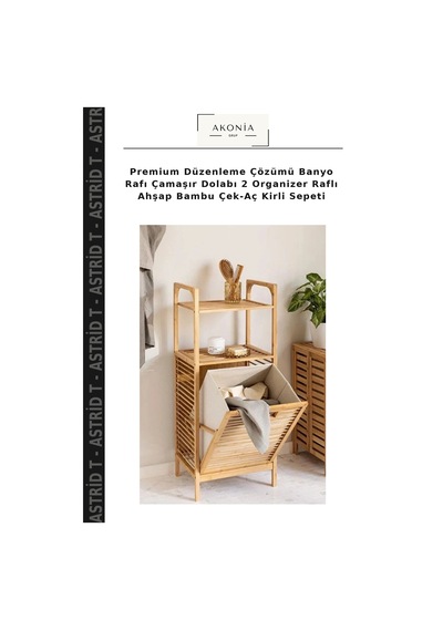 Premium Düzenleme Çözümü Banyo Rafı Çamaşır Dolabı 2 Organizer Raflı Ahşap Bambu Çek-aç Kirli Sepeti Çok Renkli