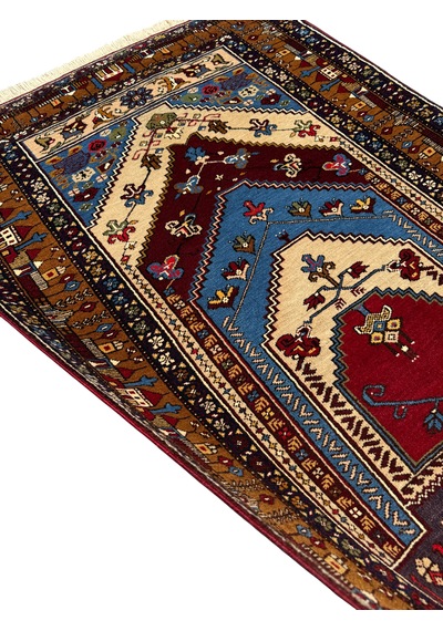 El Dokuma Sıfır Yahyalı Halısı Seccade Namazlık 105x167 Kök Boya %100 Yün Lacivert