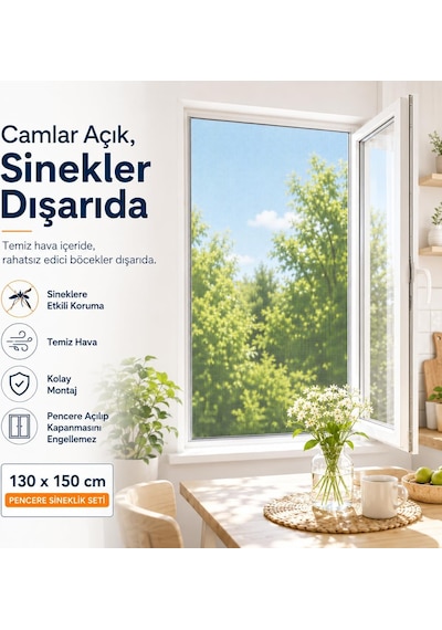 Sogud Kayra 1 Li Set Pencere Sinekliği 130x150 Cm - Yapışkanlı Cırtlı Sineklik Tülü - Yıkanabilir Tekrar Kullanılabilir Kesilebilir Sinek Perdesi - Geniş Pencere İçin