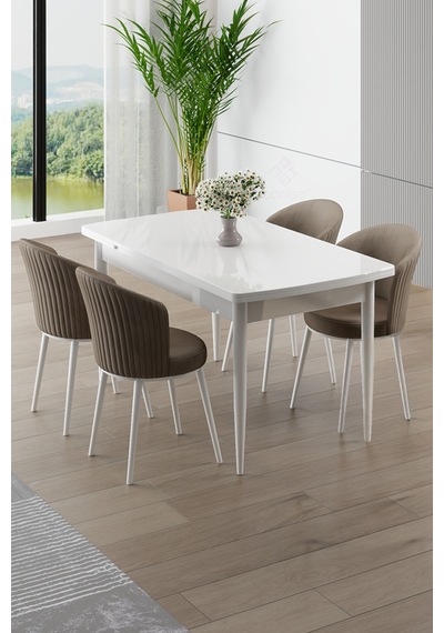 Canisa Asfel Serisi Mdf 77x130 Beyaz Yandan Açılabilir Mutfak Masa Takımı 4 Cappucino Sandalye Beyaz Masa Cappucino Sandalye Canisa Asfel Serisi Mdf 77x130 Beyaz Yandan Açılabilir Mutfak Masa Takımı 4 Cappucino Sandalye Beyaz Masa Cappucino Sandalye