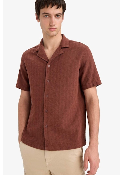 Defacto Regular Fit Polo Yaka Jakarlı Kısa Kollu Gömlek E5693ax25smbn326 Kahve