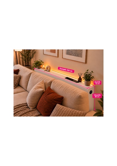 1. Sınıf Beyaz Mdf Auratech Led Li Koltuk Arkası Dresuar Prizli Şarjlı Raf Konsol 150x80x12 1. Sınıf Beyaz Mdf Auratech Led Li Koltuk Arkası Dresuar Prizli Şarjlı Raf Konsol 150x80x12