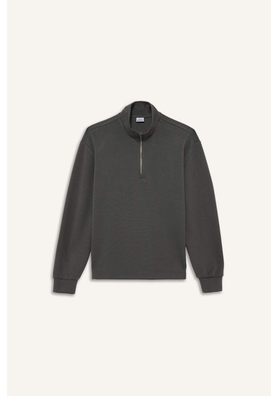 Defacto Oversize Geniş Kalıp Yarım Fermuarlı Modal Sporcu Sweatshirt D7126ax26spkh521 Haki-kh521