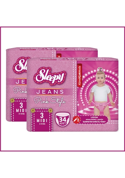 Sleepy Pink Jeans Külot Bez 3 Numara Midi 2'li Jumbo 68 Adet