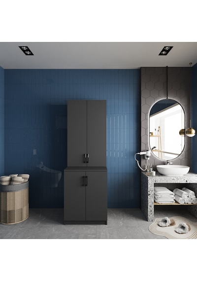 Aspen Çamaşır Ve Kurutma Makinesi Dolabı Banyo Dolabı Füme Antrasit