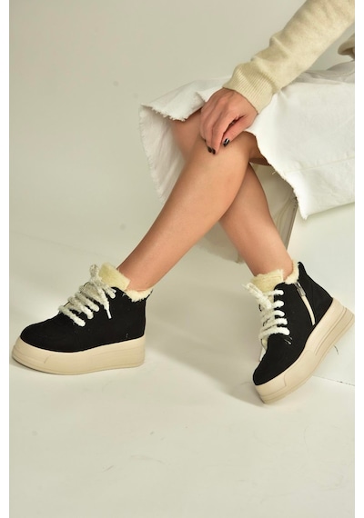 Fox Shoes V367343402 Siyah Süet İçi Tüylü Kalın Tabanlı Kadın Bot Siyah