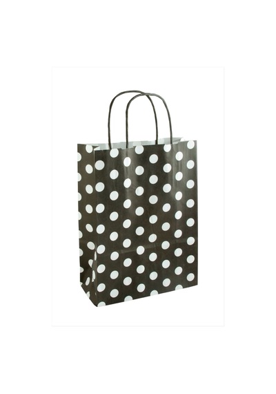 8x18x24 - 62 - Cm Benekli Büküm Saplı Kağıt Poşet 1 - Csmo-tex - Adet Siyah