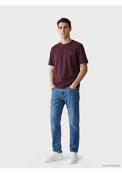 Lcwaıkıkı Classic Bordo Bisiklet Yaka Baskılı Erkek Tişört