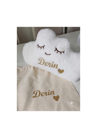 Peluş Bulut Yastık Ve Bez Saklama Kesesi Beyaz
