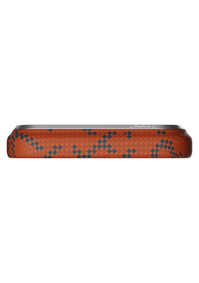 Apple Apple iPhone 17 Pro Kılıf M-safe Uyumlu Aramid Fiber Pitaka Tactile Woven Monogram Seri Kapak Mavi-turuncu Mavi - Turuncu